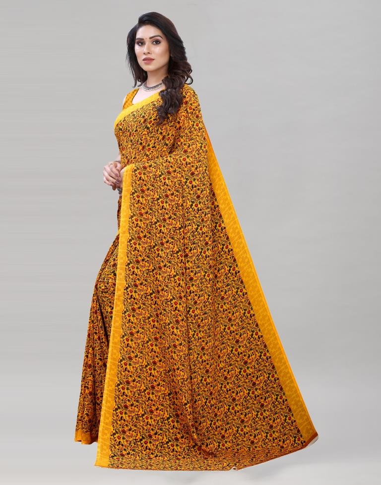 Turmeric Yellow Printed Saree | Sudathi