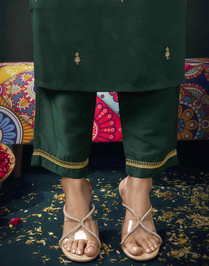 Dark Green Chinnon Sequence Straight Kurta Set with Dupatta