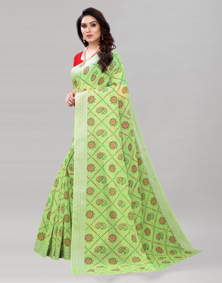 Angellic Pista Green Cotton Saree | Sudathi