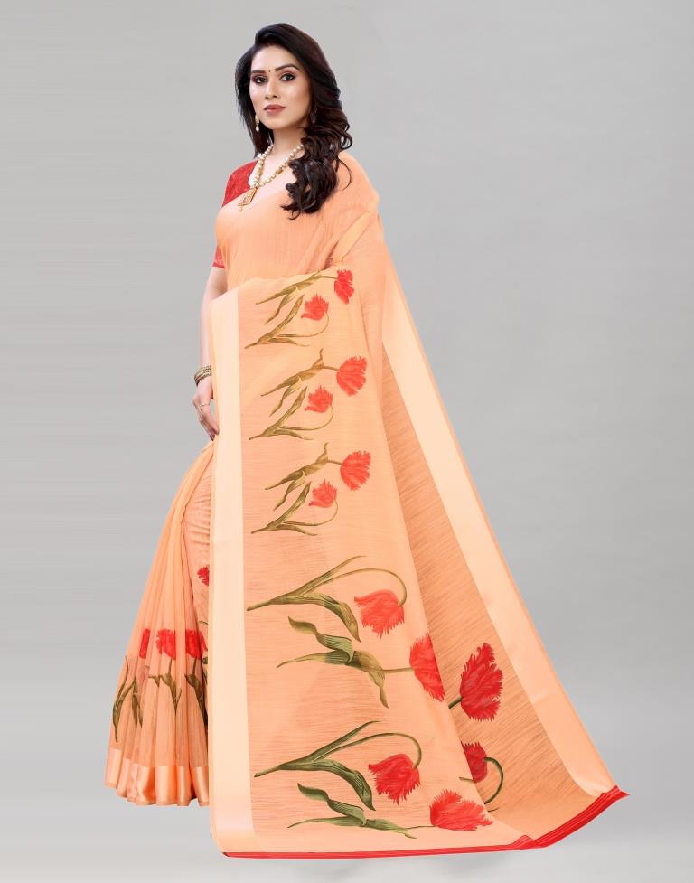 Whimsical Peach Printed Saree | Sudathi