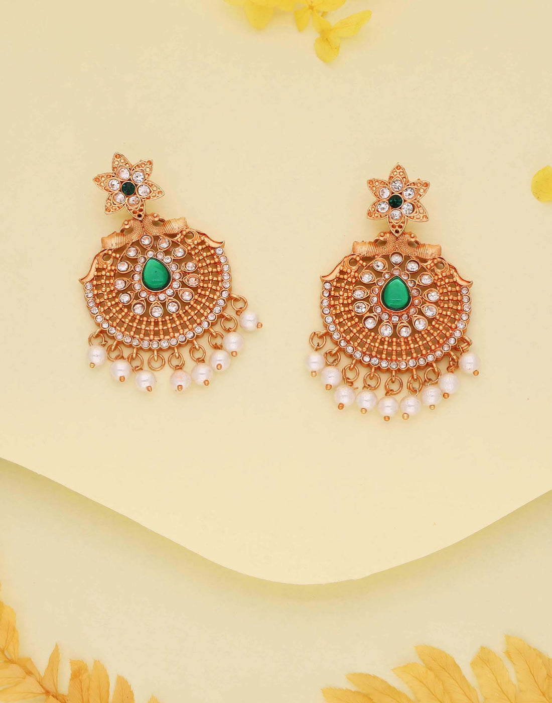 Green Mendi Gold Polish Dangle Earring