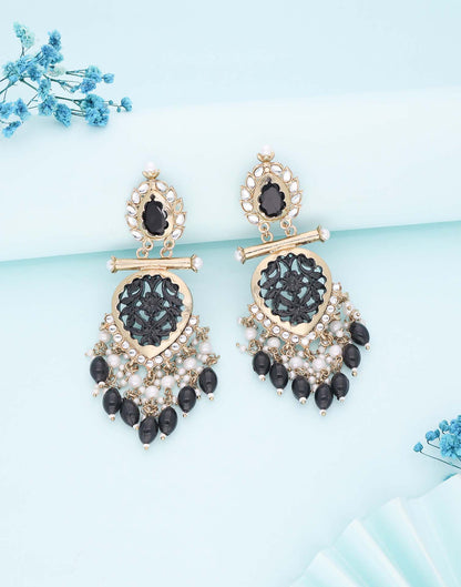 Black Mendi Gold Polish Dangle Earring