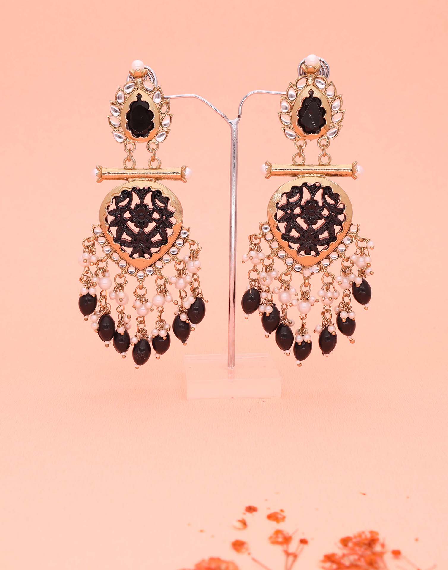 Black Mendi Gold Polish Dangle Earring