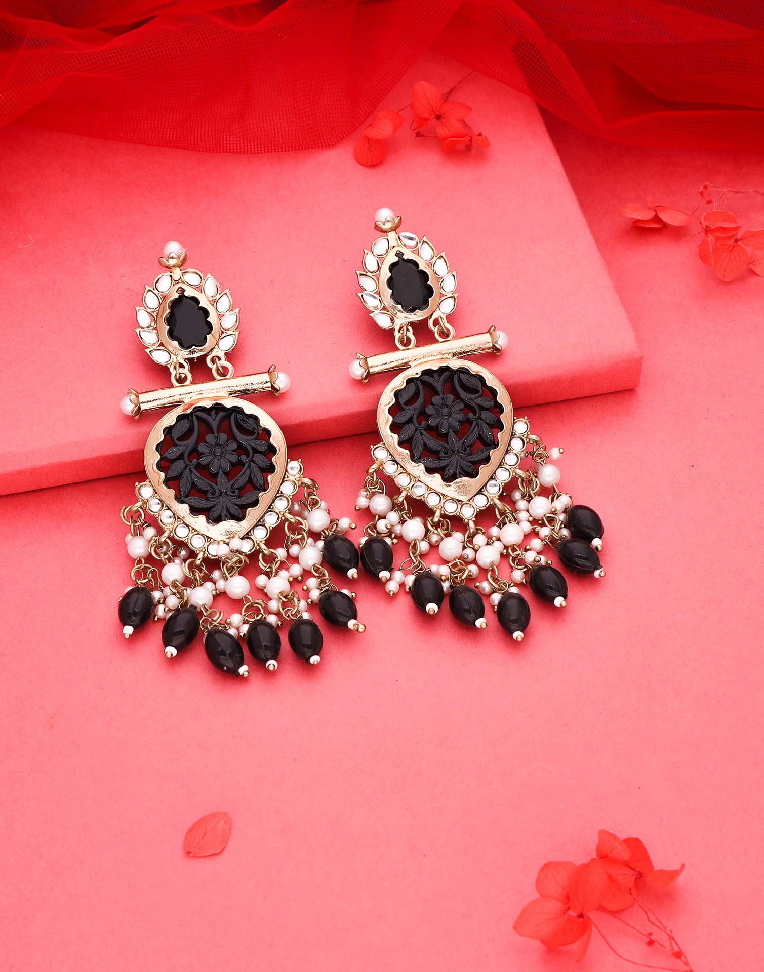 Black Mendi Gold Polish Dangle Earring