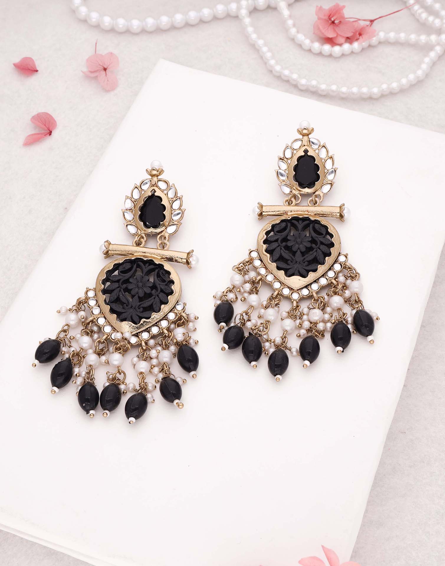 Black Mendi Gold Polish Dangle Earring