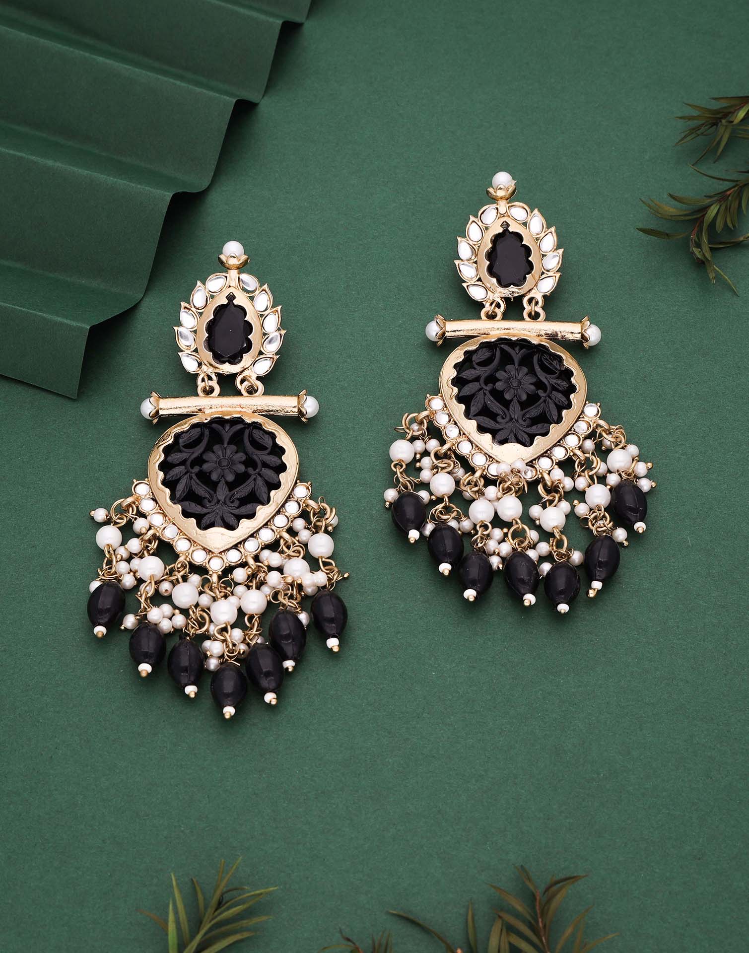 Black Mendi Gold Polish Dangle Earring