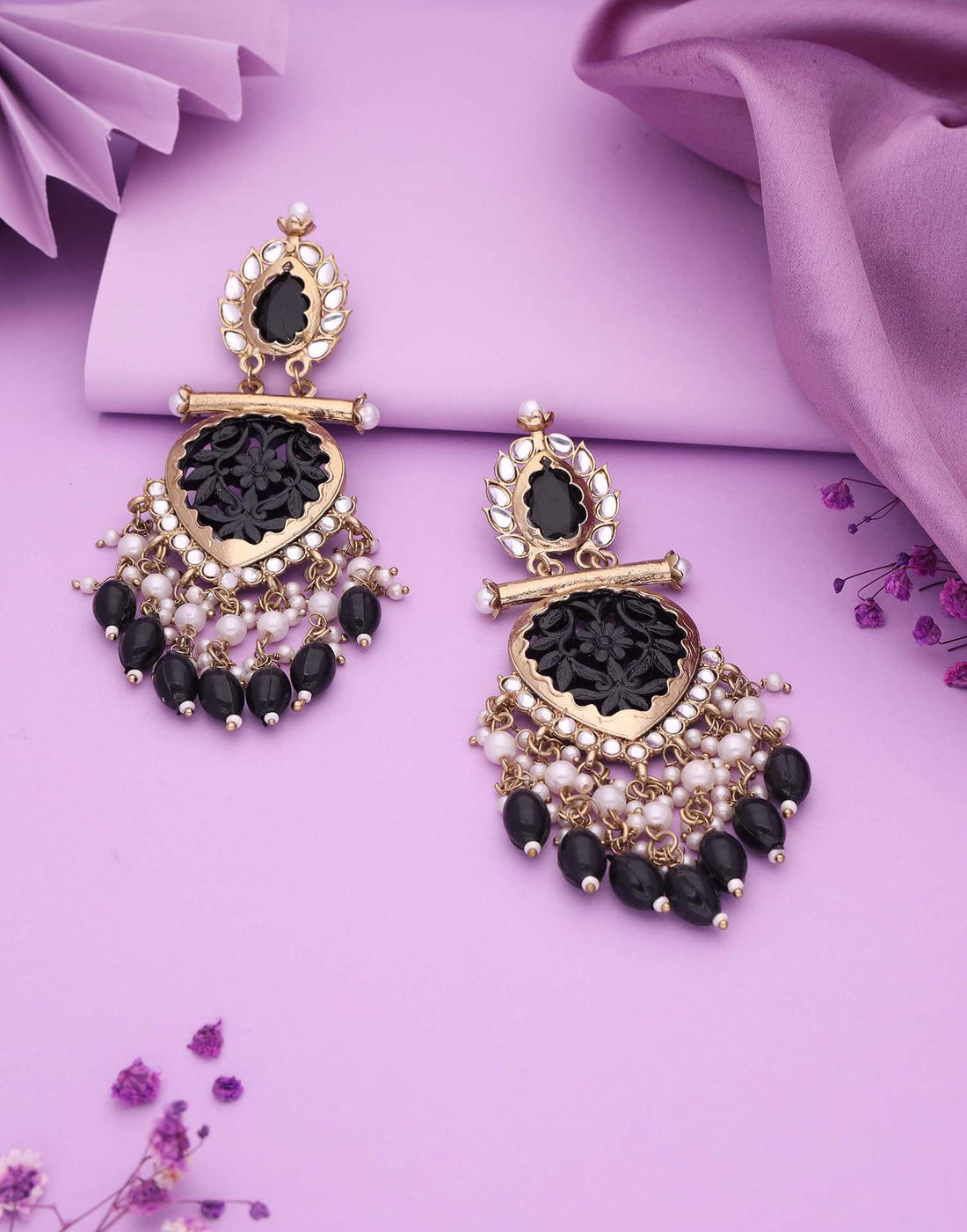 Black Mendi Gold Polish Dangle Earring