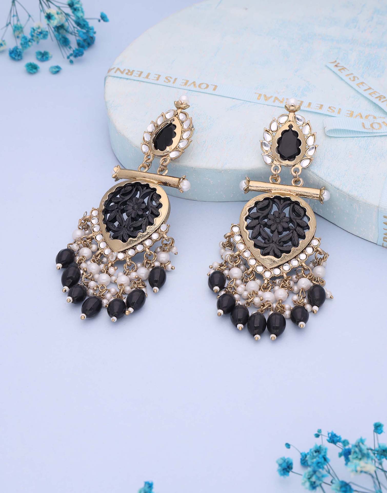 Black Mendi Gold Polish Dangle Earring