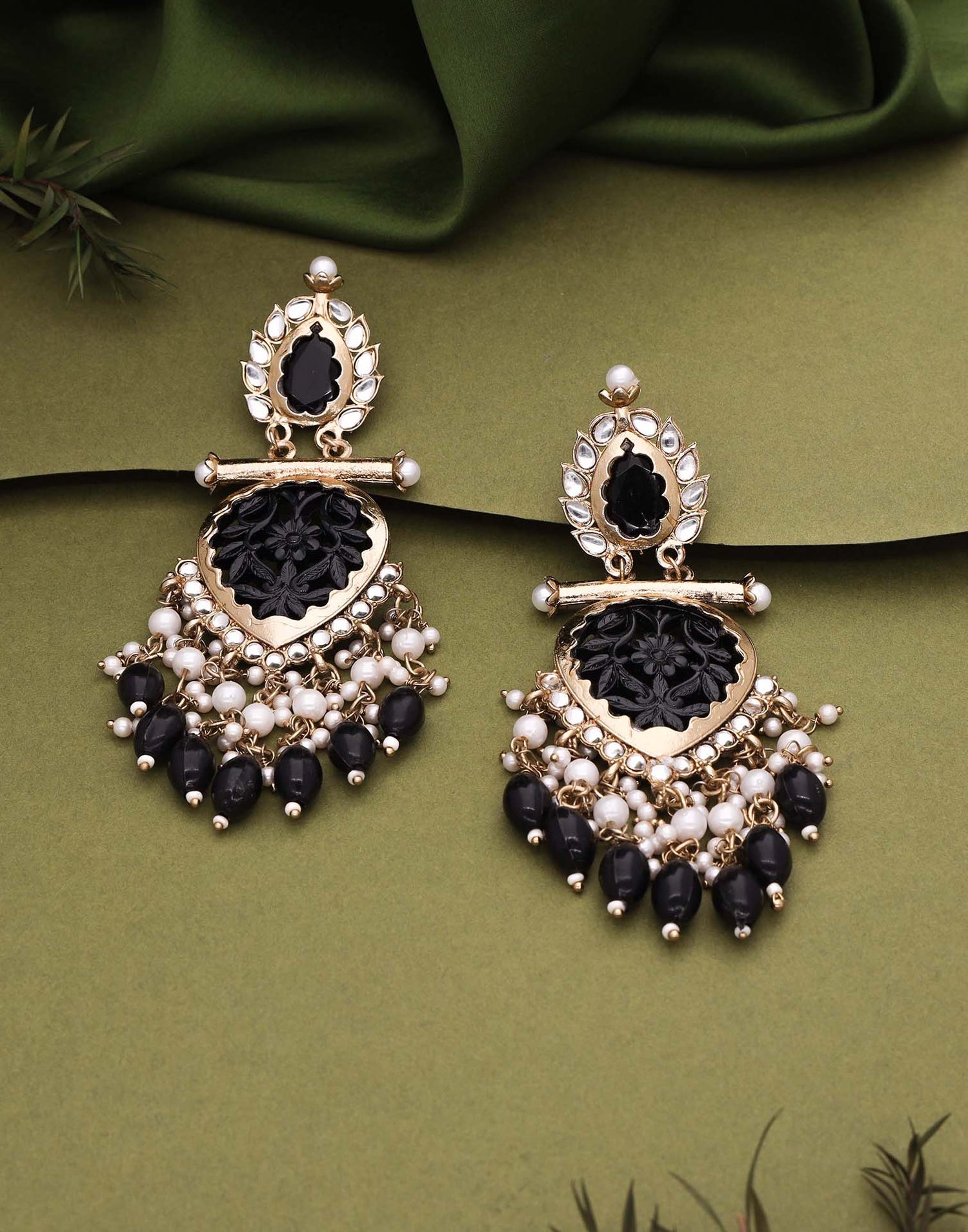 Black Mendi Gold Polish Dangle Earring