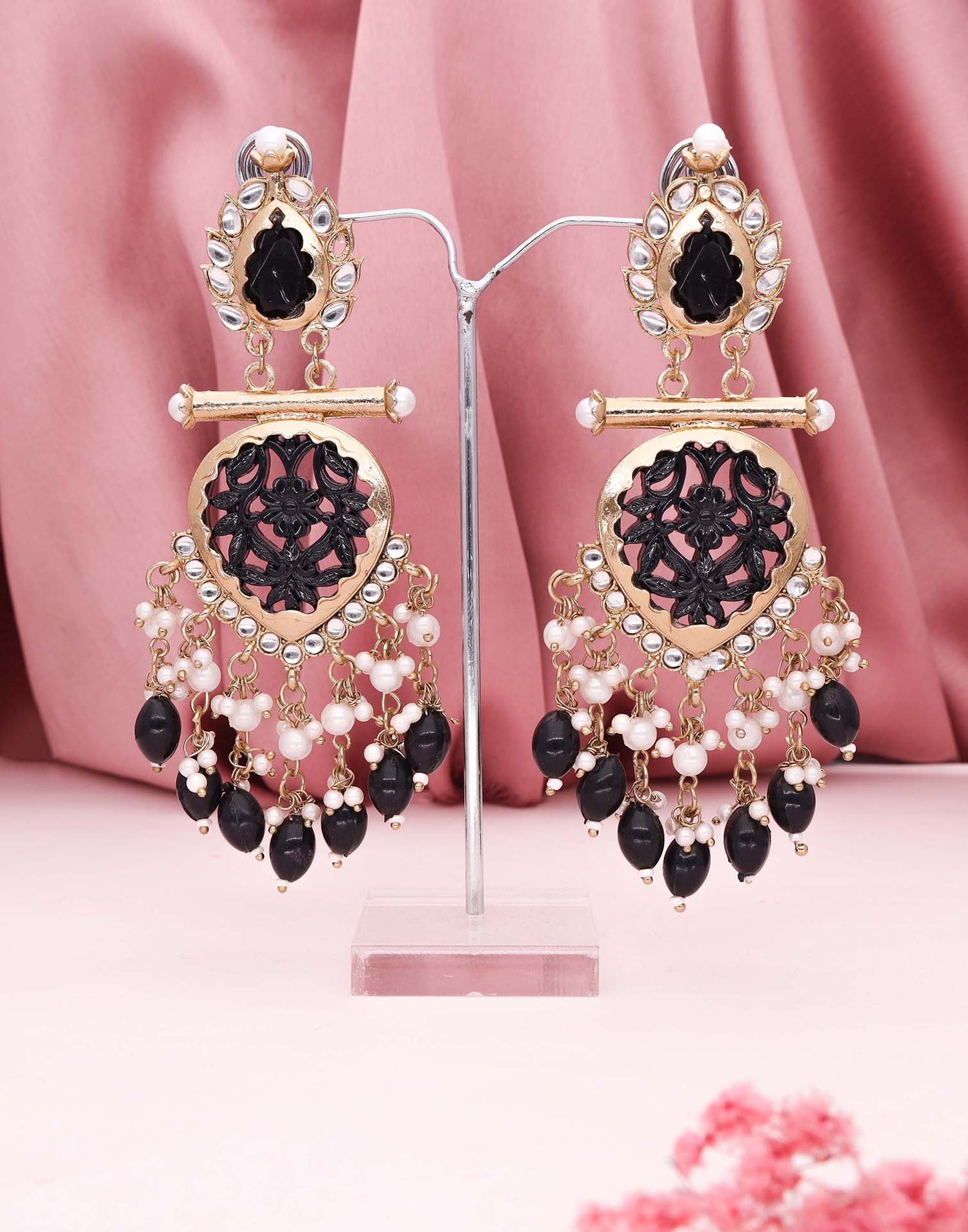 Black Mendi Gold Polish Dangle Earring