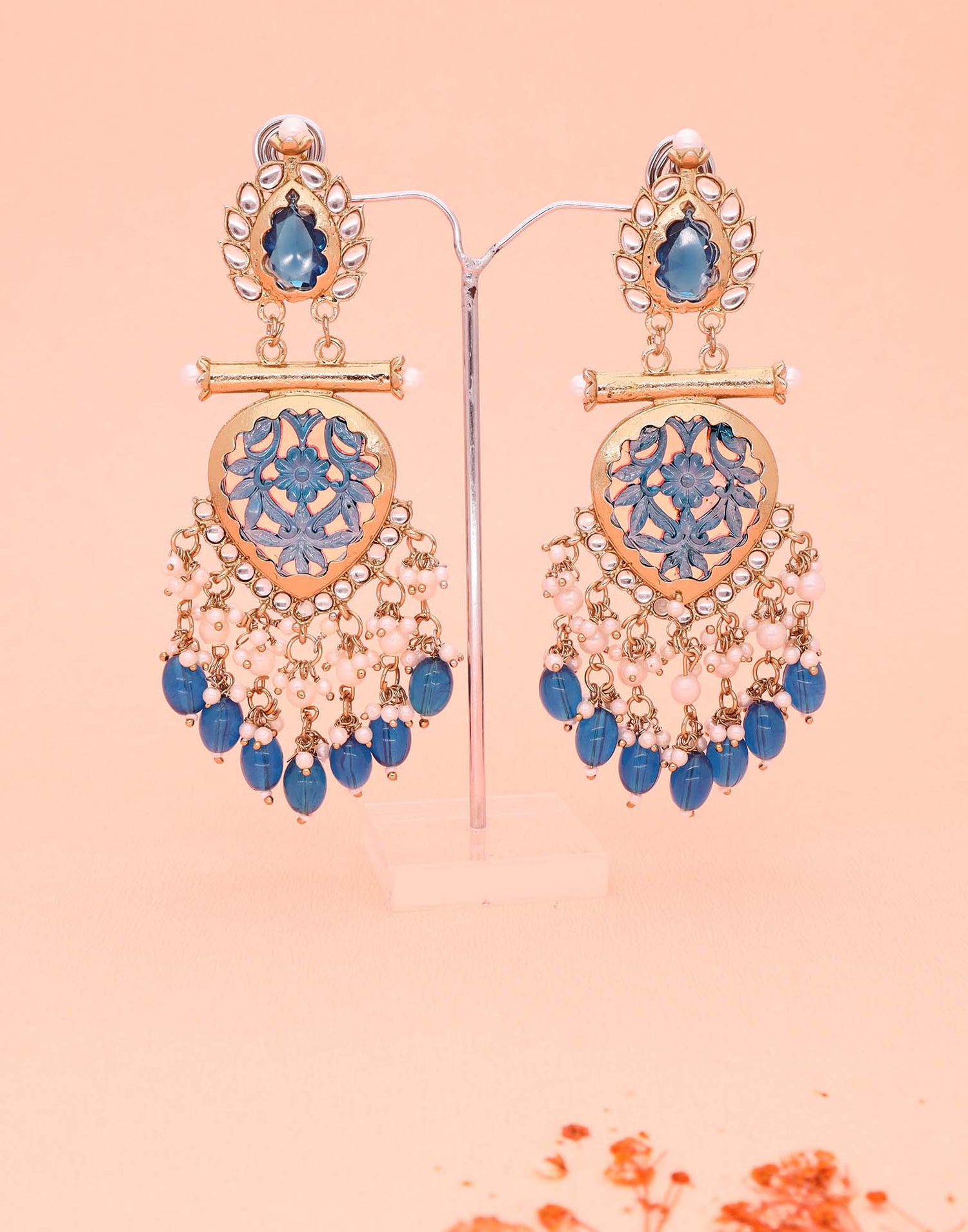 Blue Mendi Gold Polish Dangle Earring