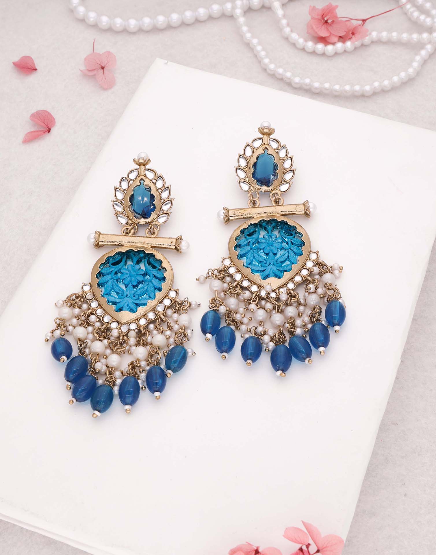 Blue Mendi Gold Polish Dangle Earring