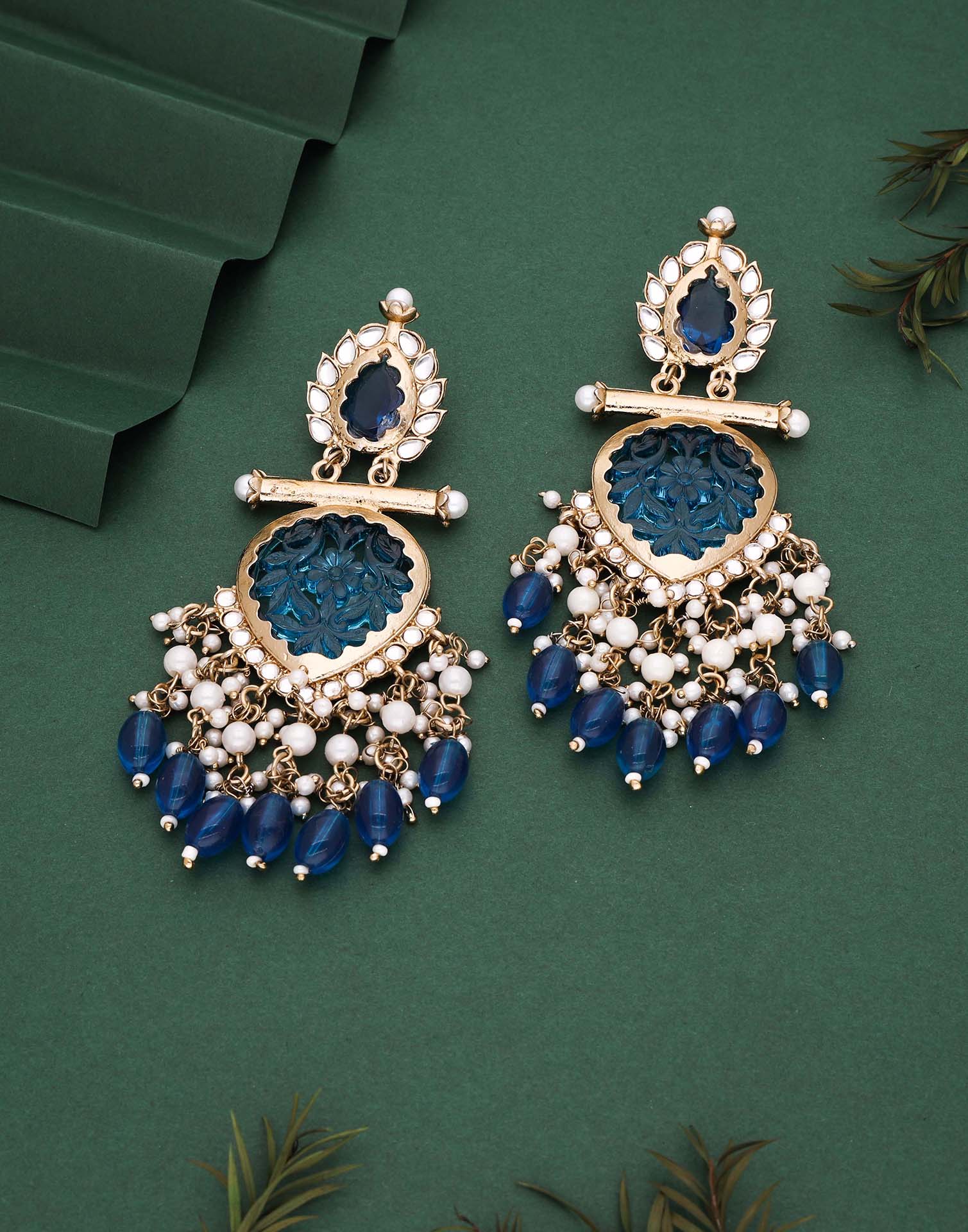 Blue Mendi Gold Polish Dangle Earring