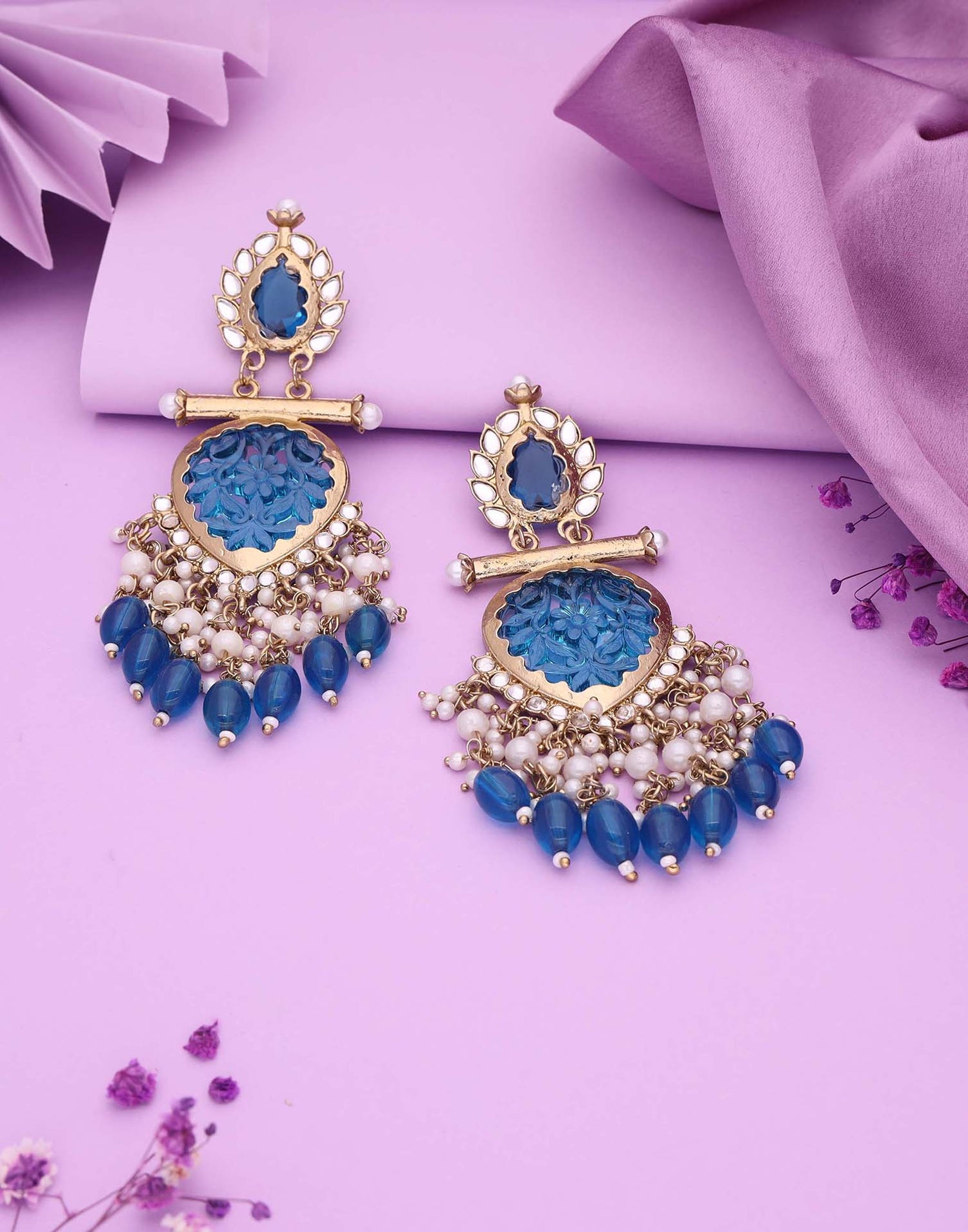 Blue Mendi Gold Polish Dangle Earring