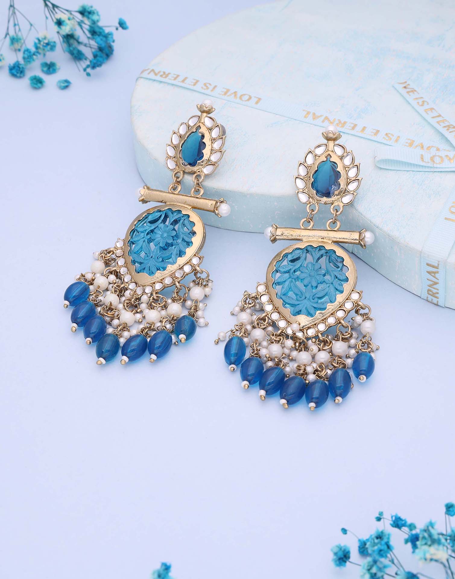 Blue Mendi Gold Polish Dangle Earring