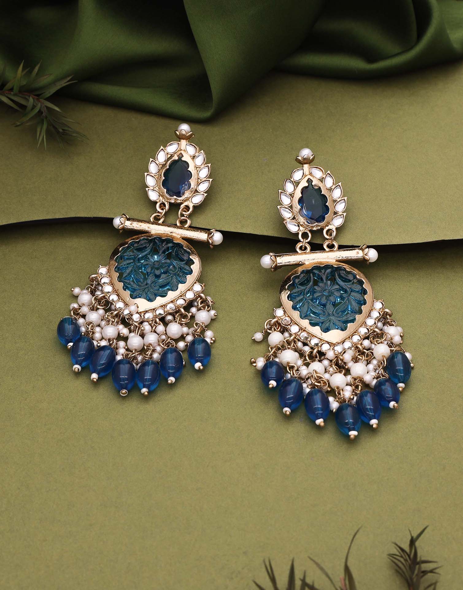 Blue Mendi Gold Polish Dangle Earring