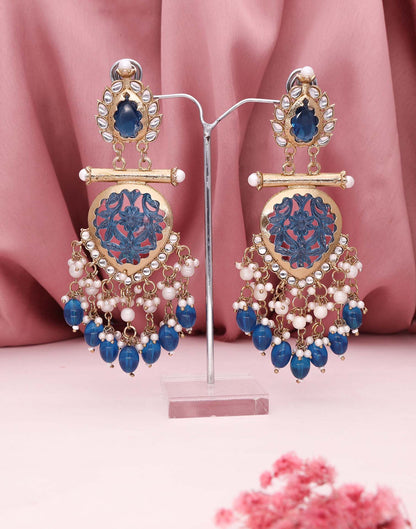 Blue Mendi Gold Polish Dangle Earring