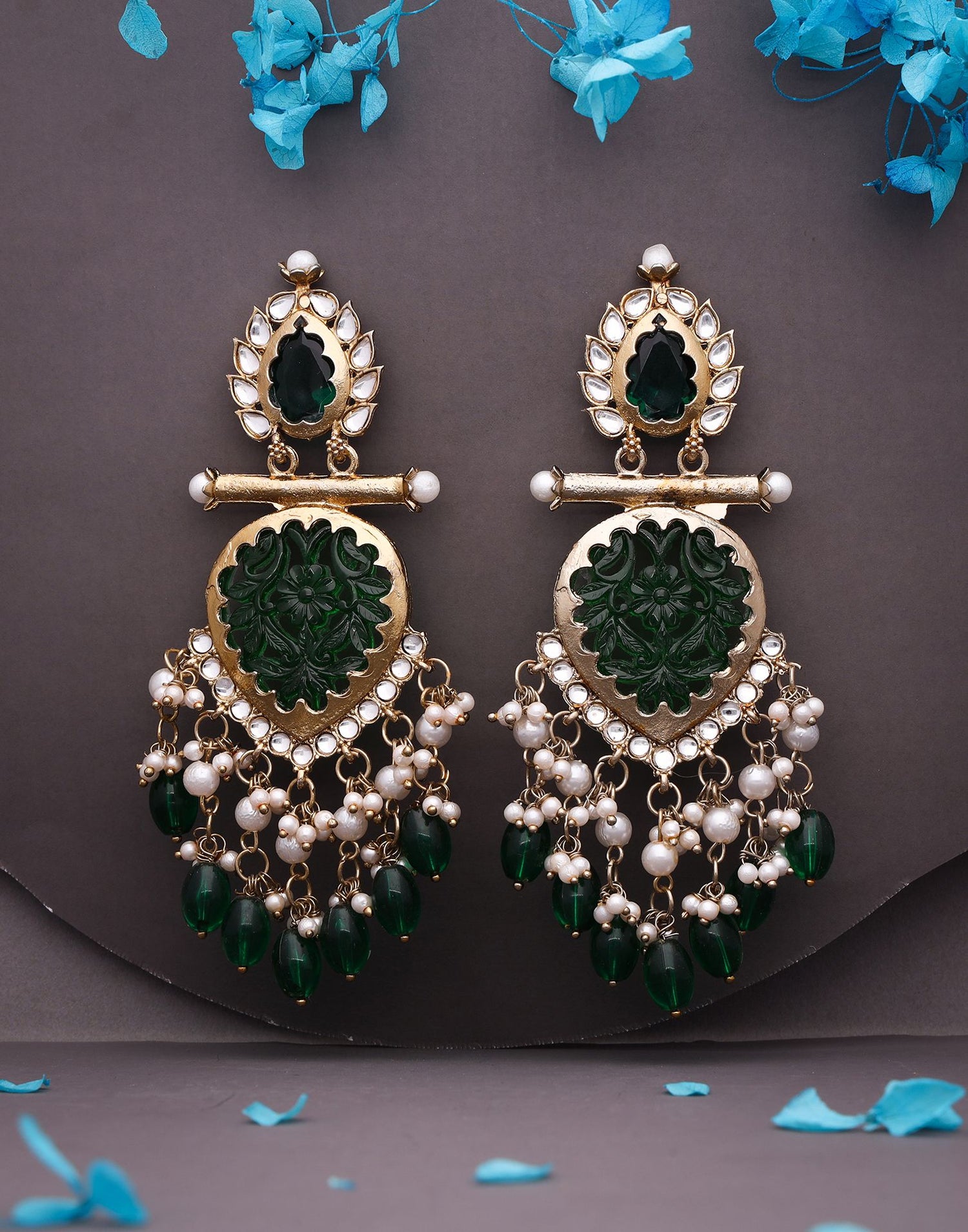 Green Mendi Gold Polish Dangle Earring