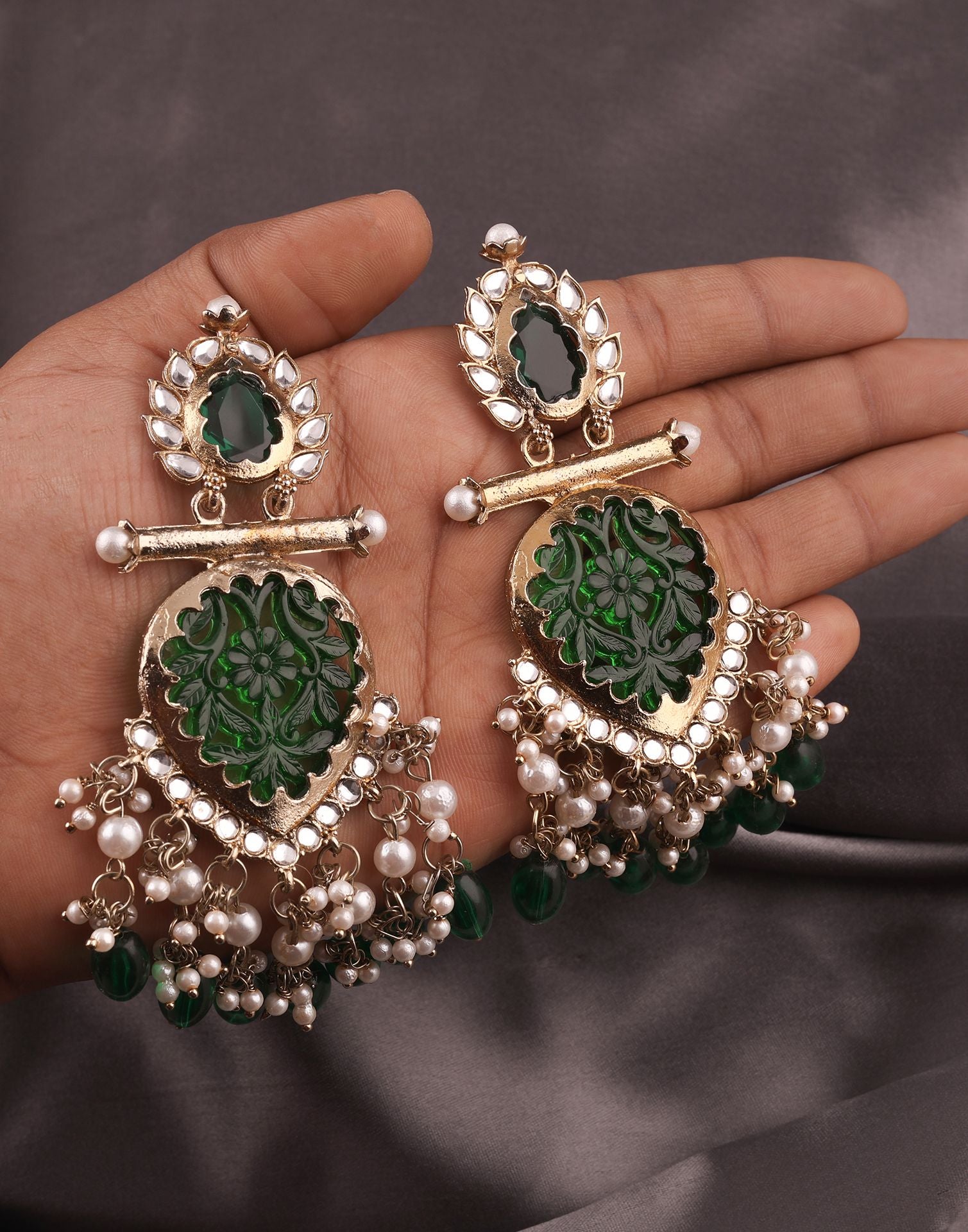 Green Mendi Gold Polish Dangle Earring