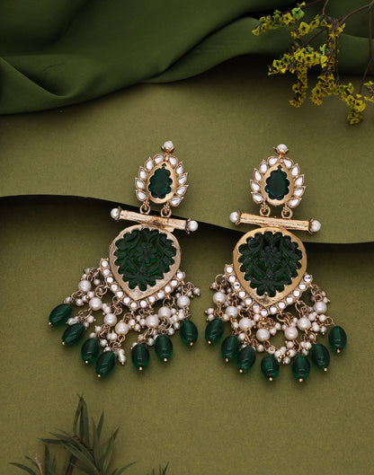 Green Mendi Gold Polish Dangle Earring