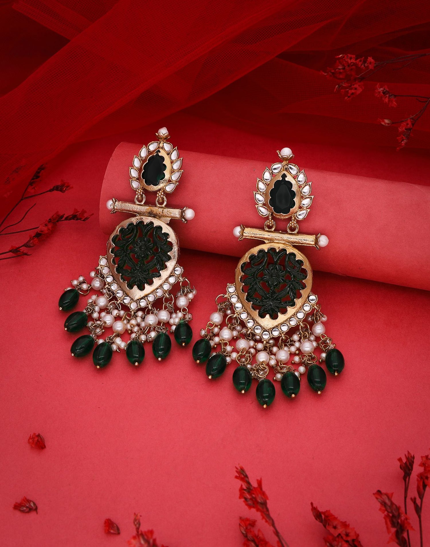 Green Mendi Gold Polish Dangle Earring