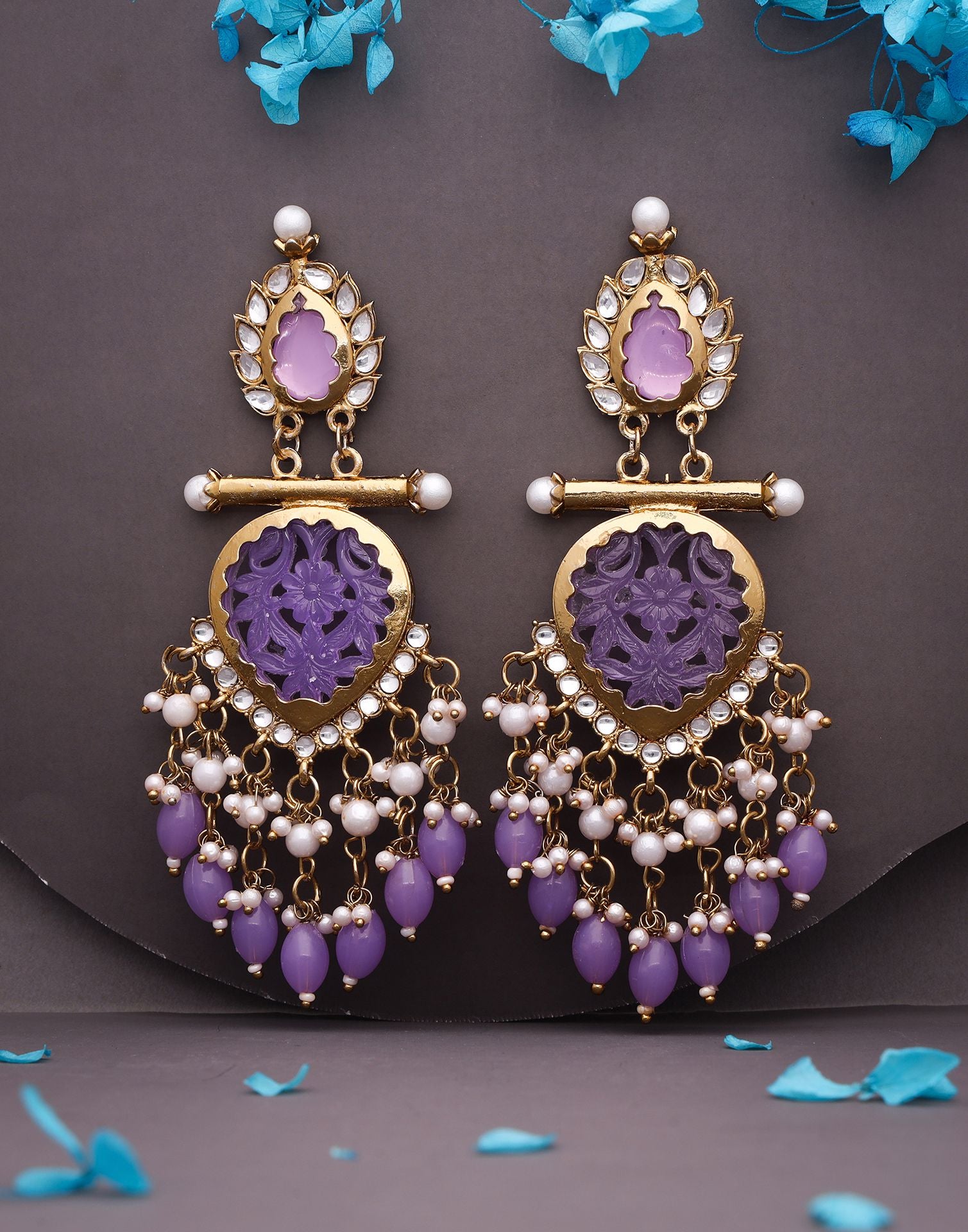 Purple Mendi Gold Polish Dangle Earring