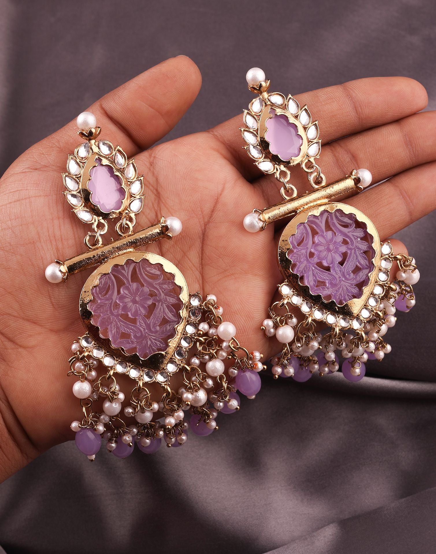 Purple Mendi Gold Polish Dangle Earring