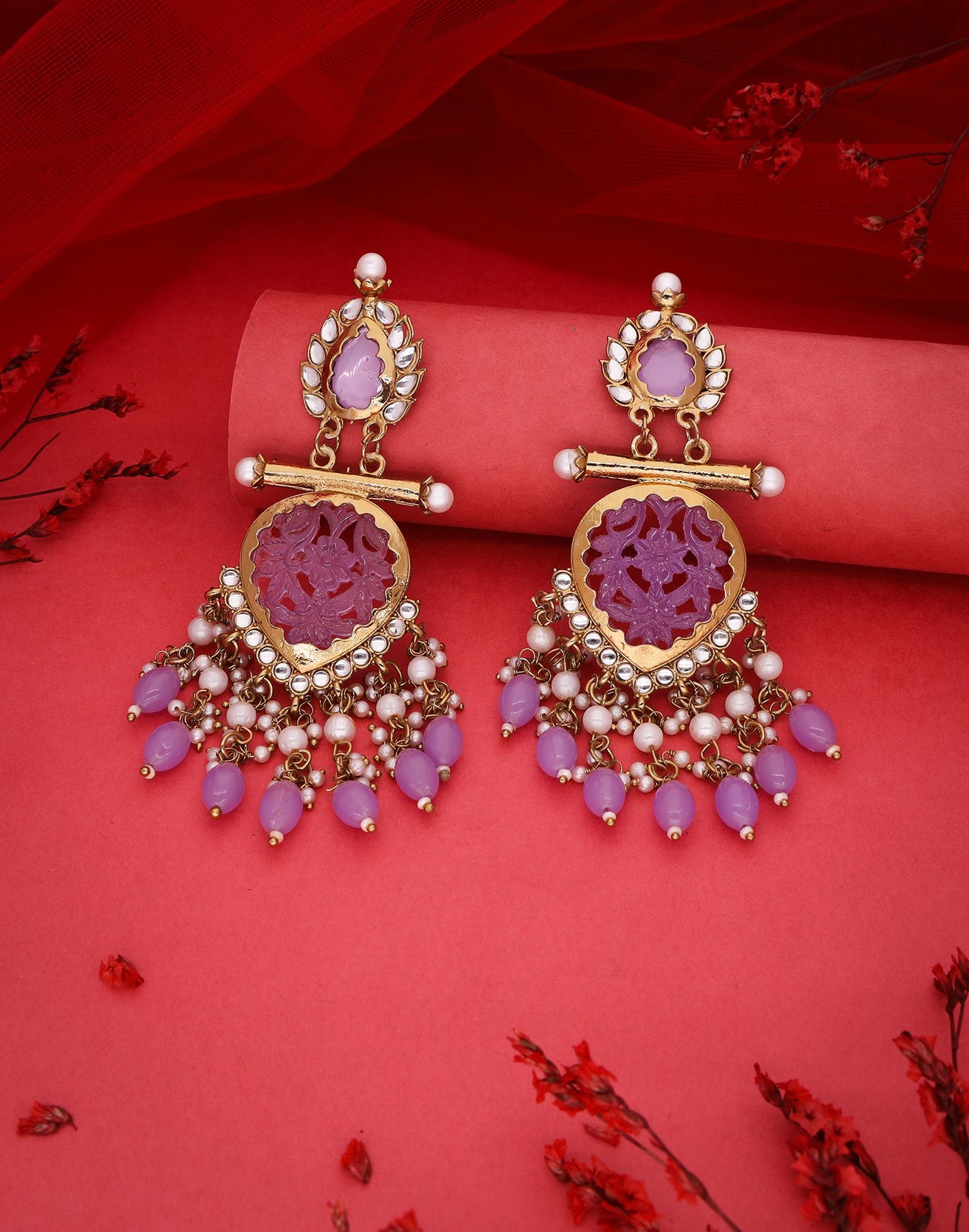 Purple Mendi Gold Polish Dangle Earring