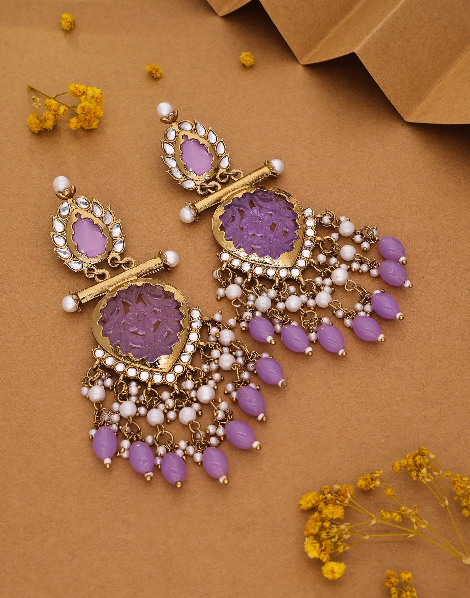 Purple Mendi Gold Polish Dangle Earring