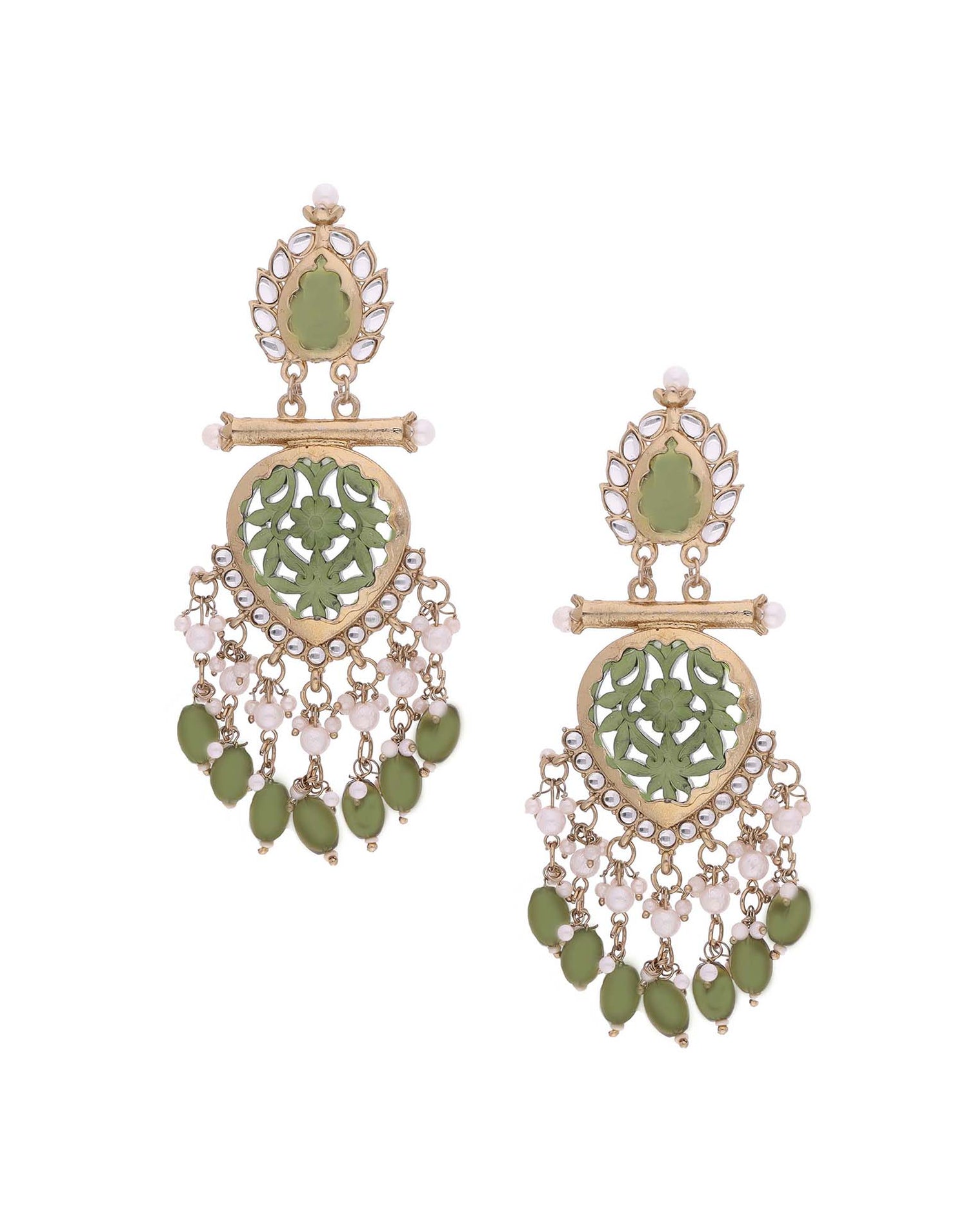 Green Mendi Gold Polish Dangle Earring