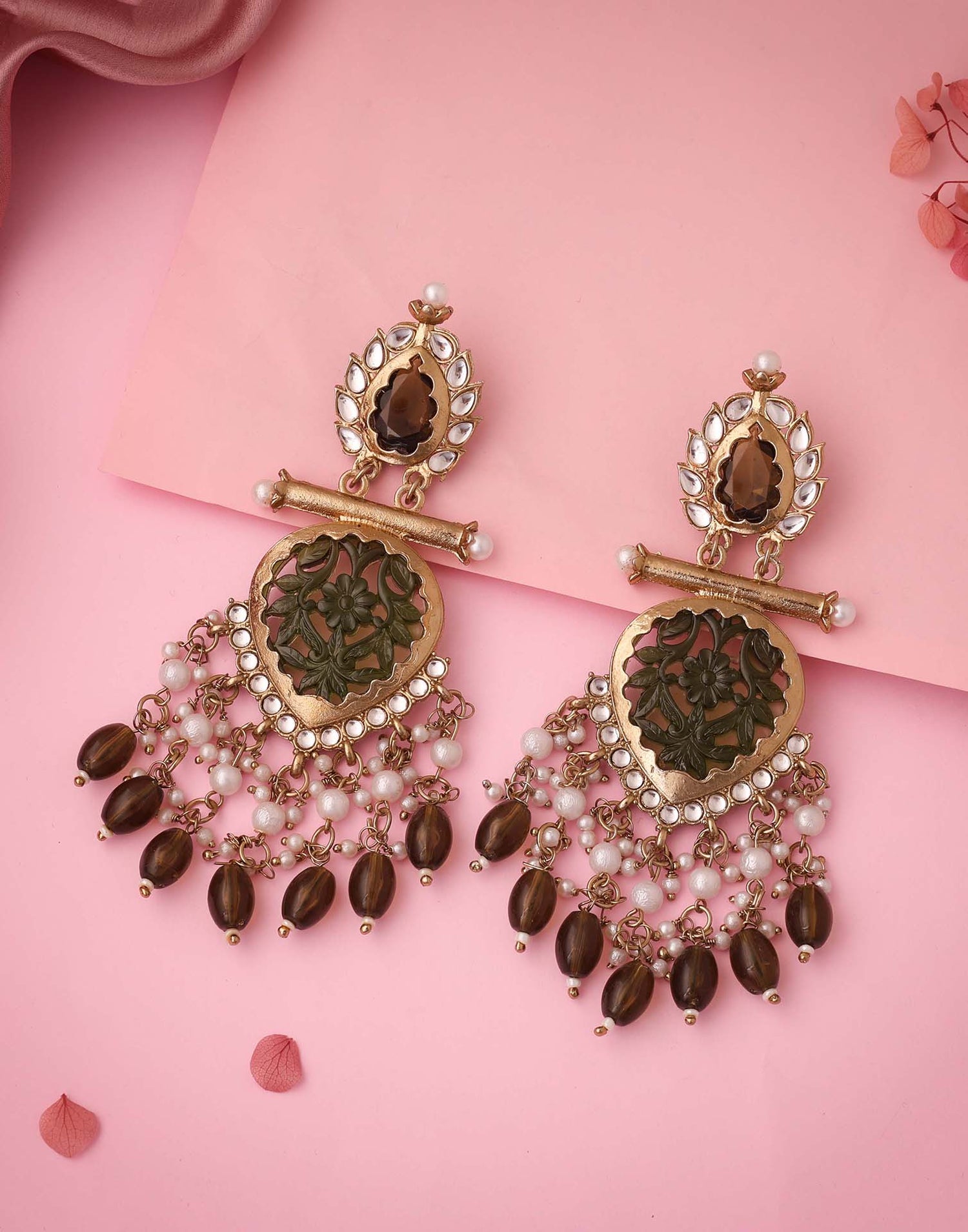 Green Mendi Gold Polish Dangle Earring