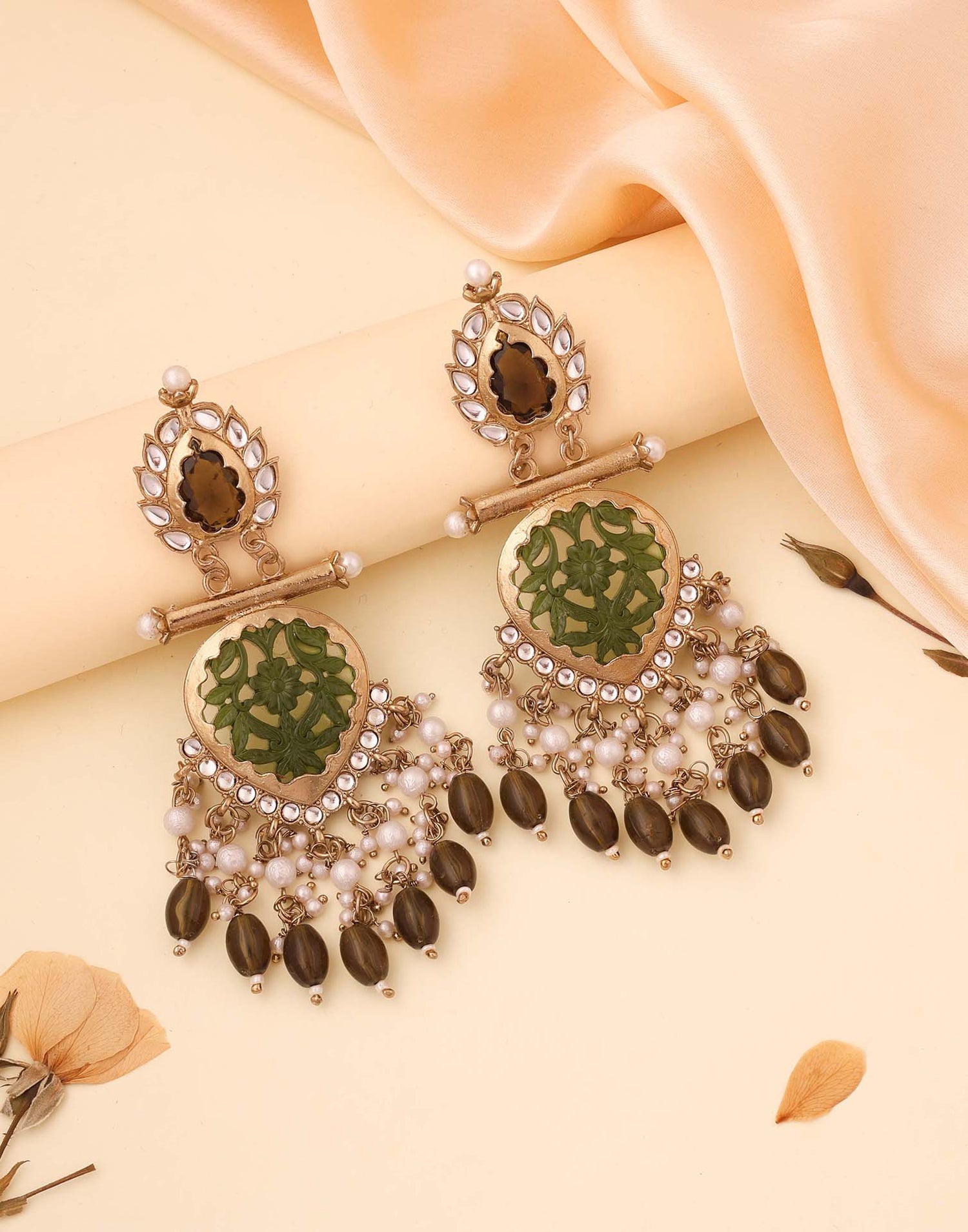 Green Mendi Gold Polish Dangle Earring