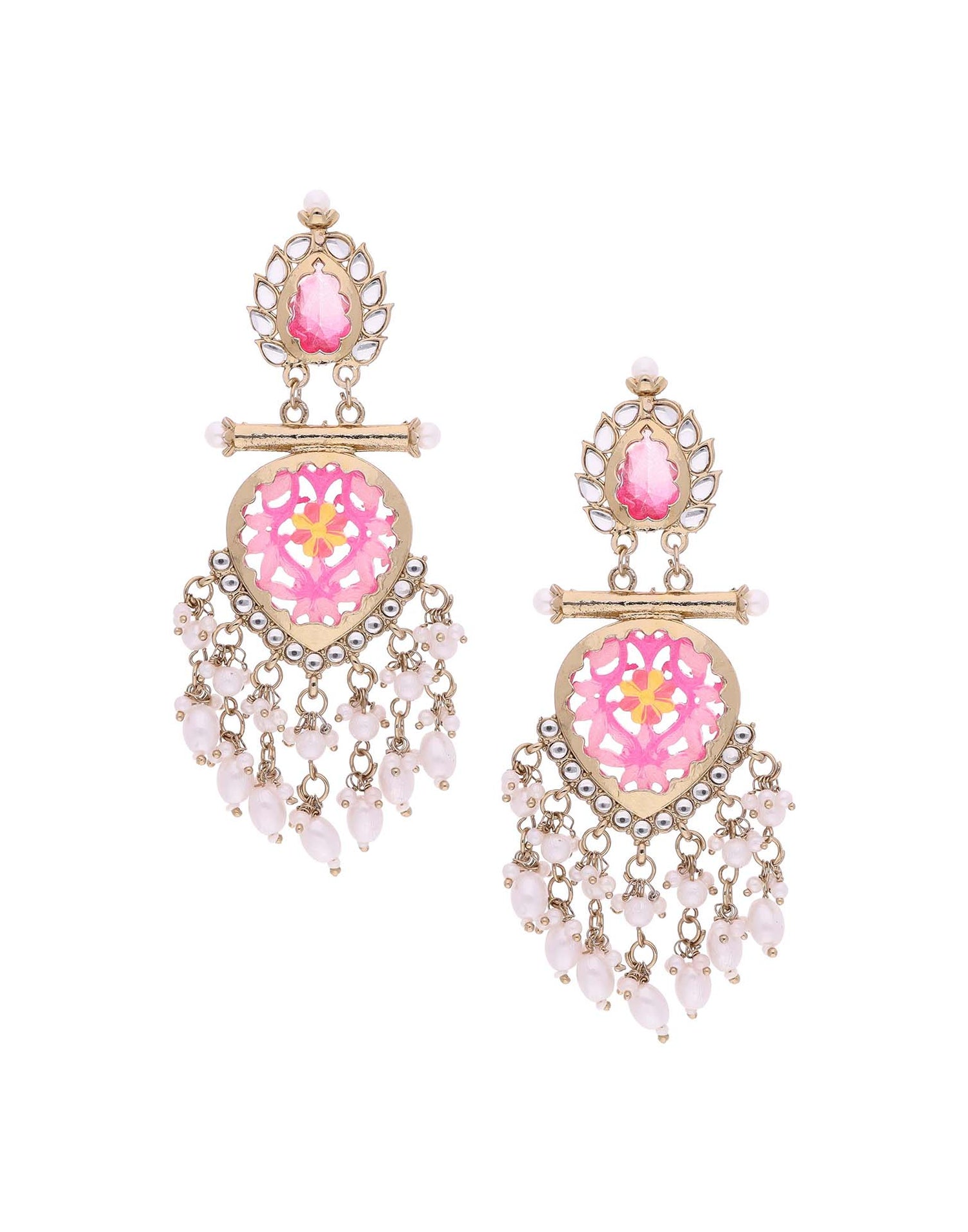 Pink Mendi Gold Polish Dangle Earring