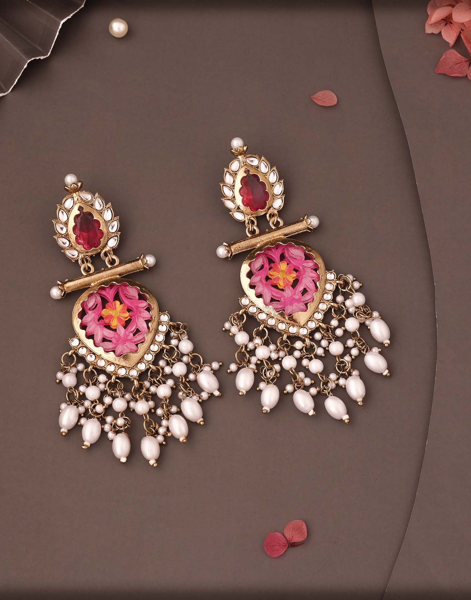 Pink Mendi Gold Polish Dangle Earring