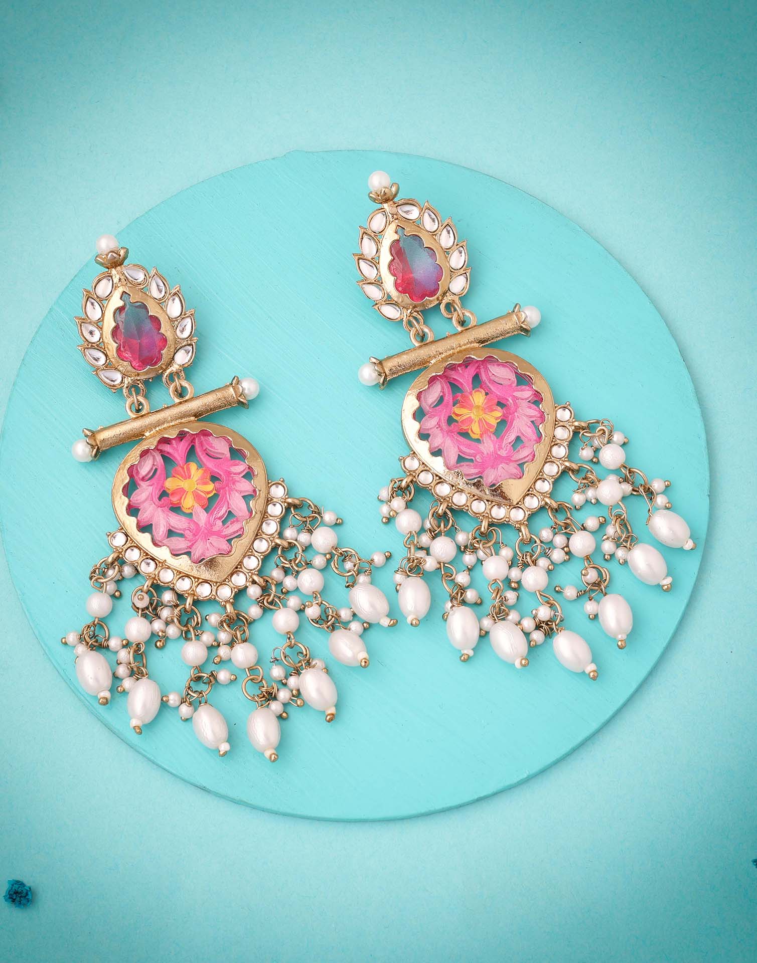 Pink Mendi Gold Polish Dangle Earring