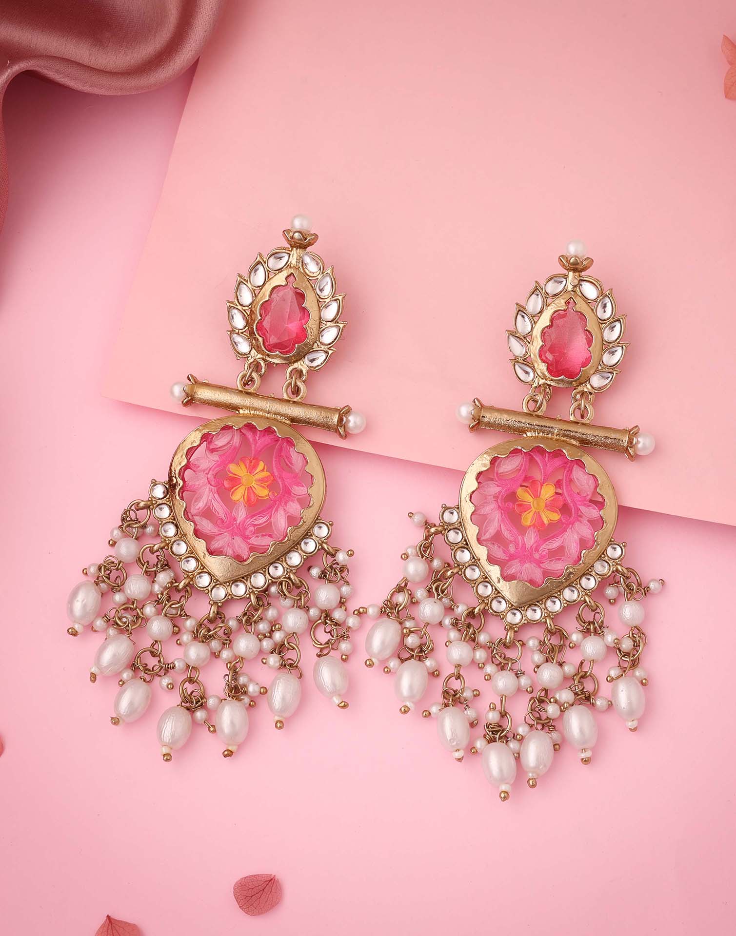 Pink Mendi Gold Polish Dangle Earring