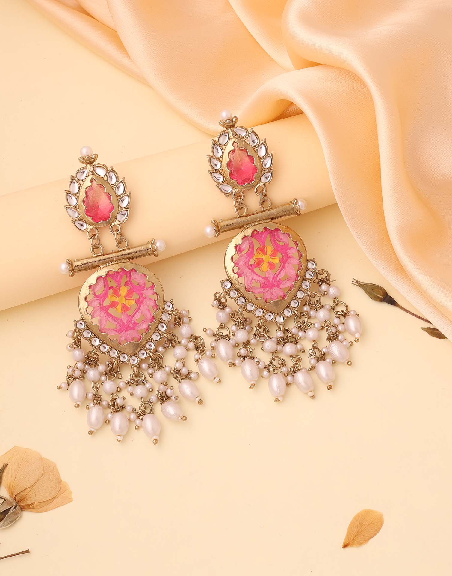 Pink Mendi Gold Polish Dangle Earring