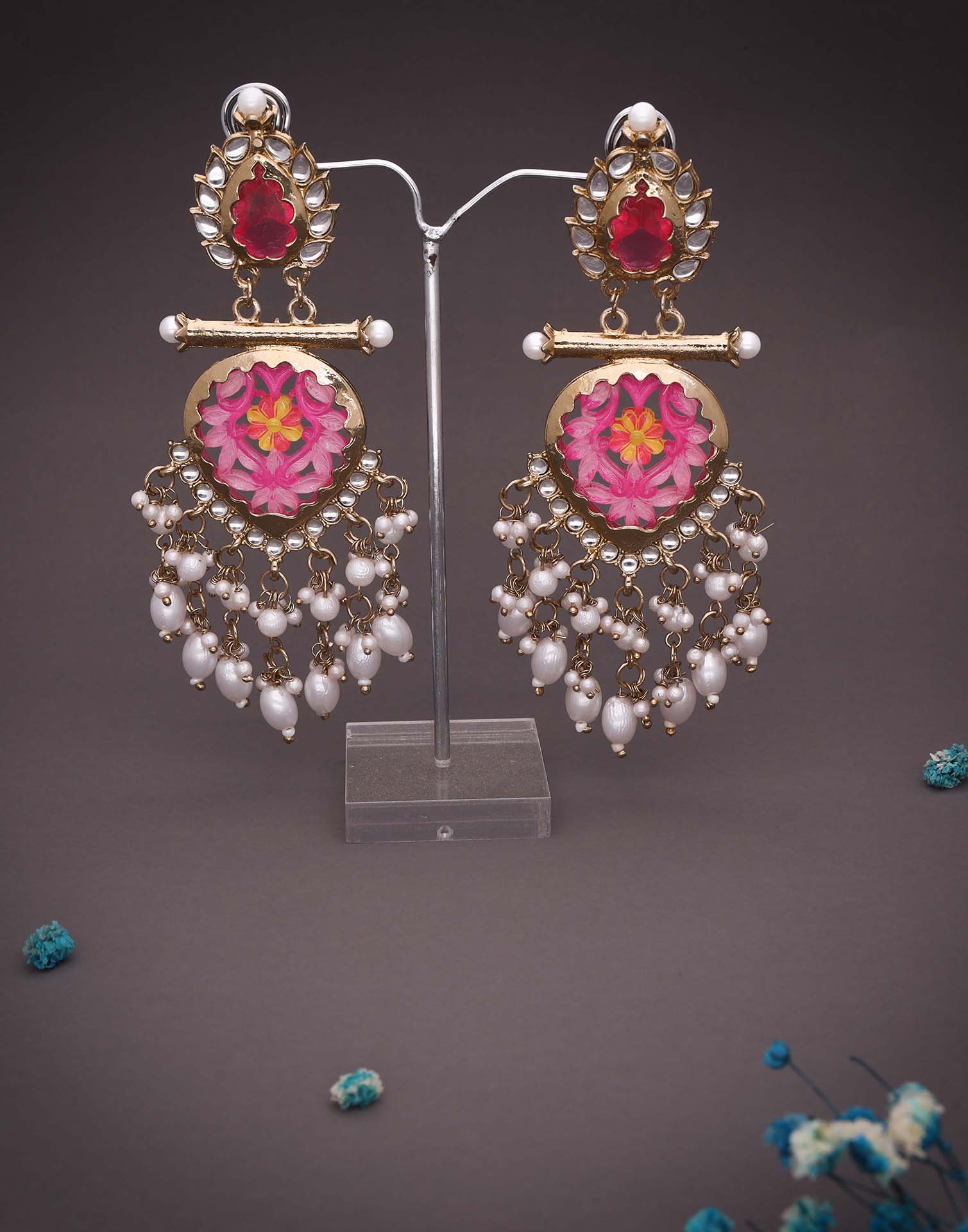 Pink Mendi Gold Polish Dangle Earring