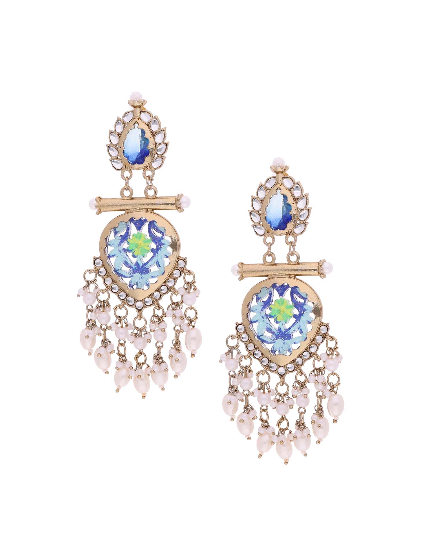 Blue Mendi Gold Polish Dangle Earring