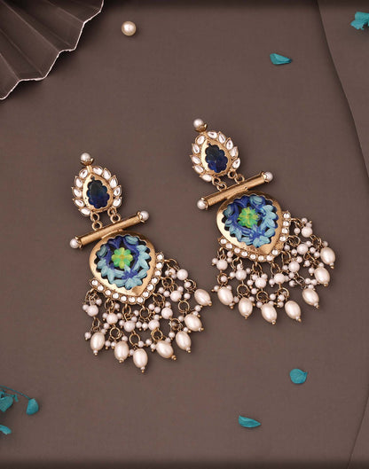 Blue Mendi Gold Polish Dangle Earring