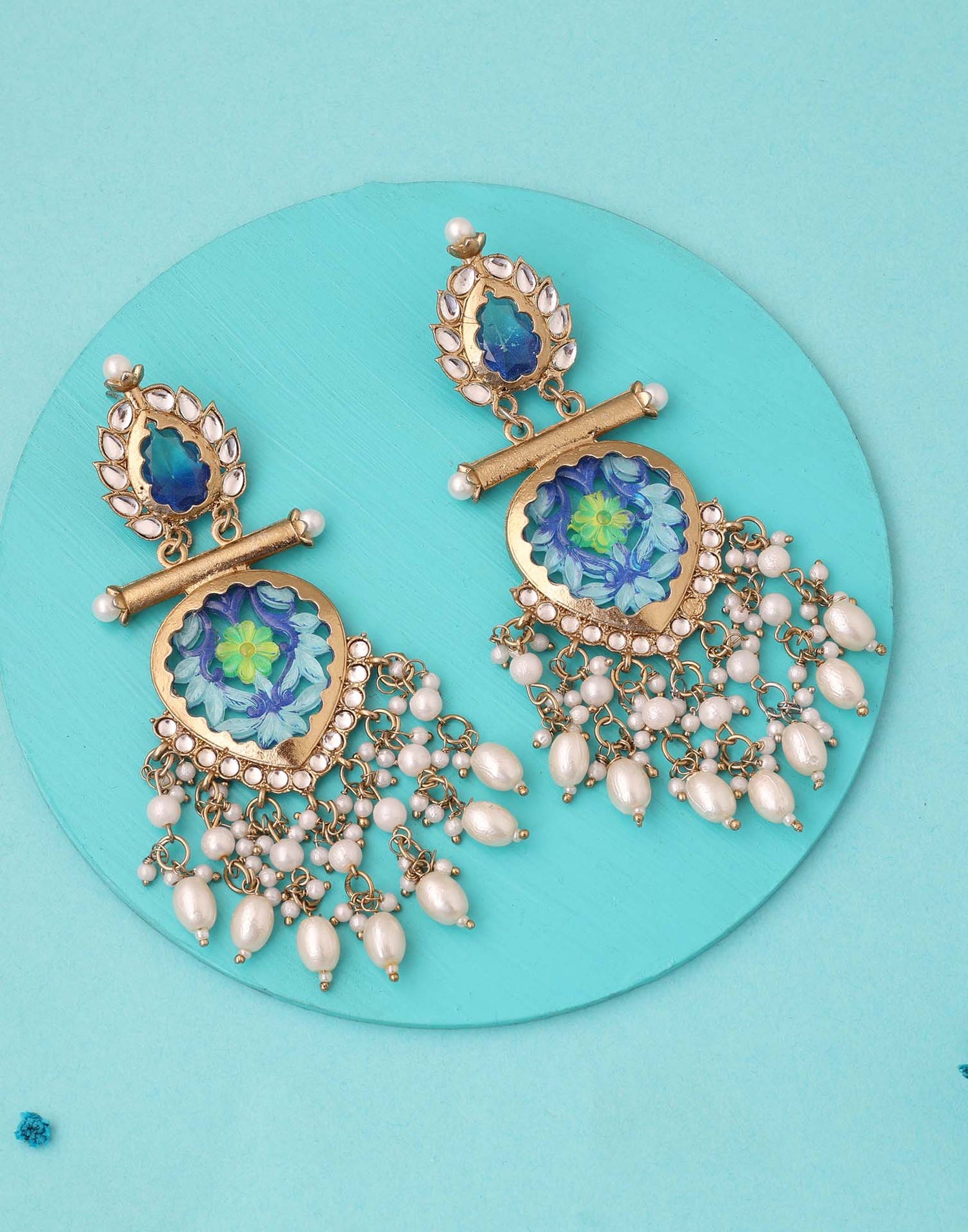 Blue Mendi Gold Polish Dangle Earring