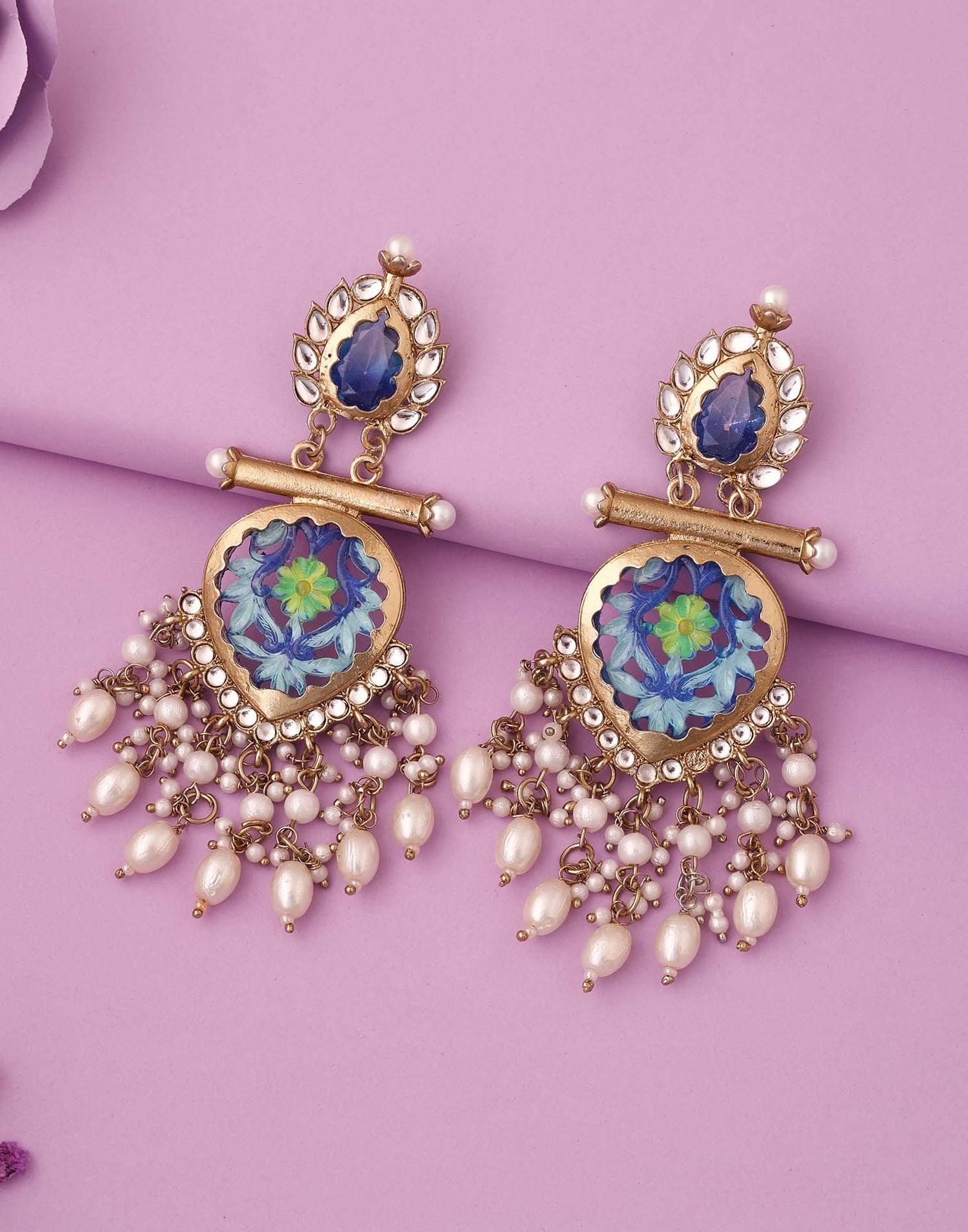 Blue Mendi Gold Polish Dangle Earring