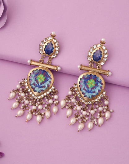 Blue Mendi Gold Polish Dangle Earring