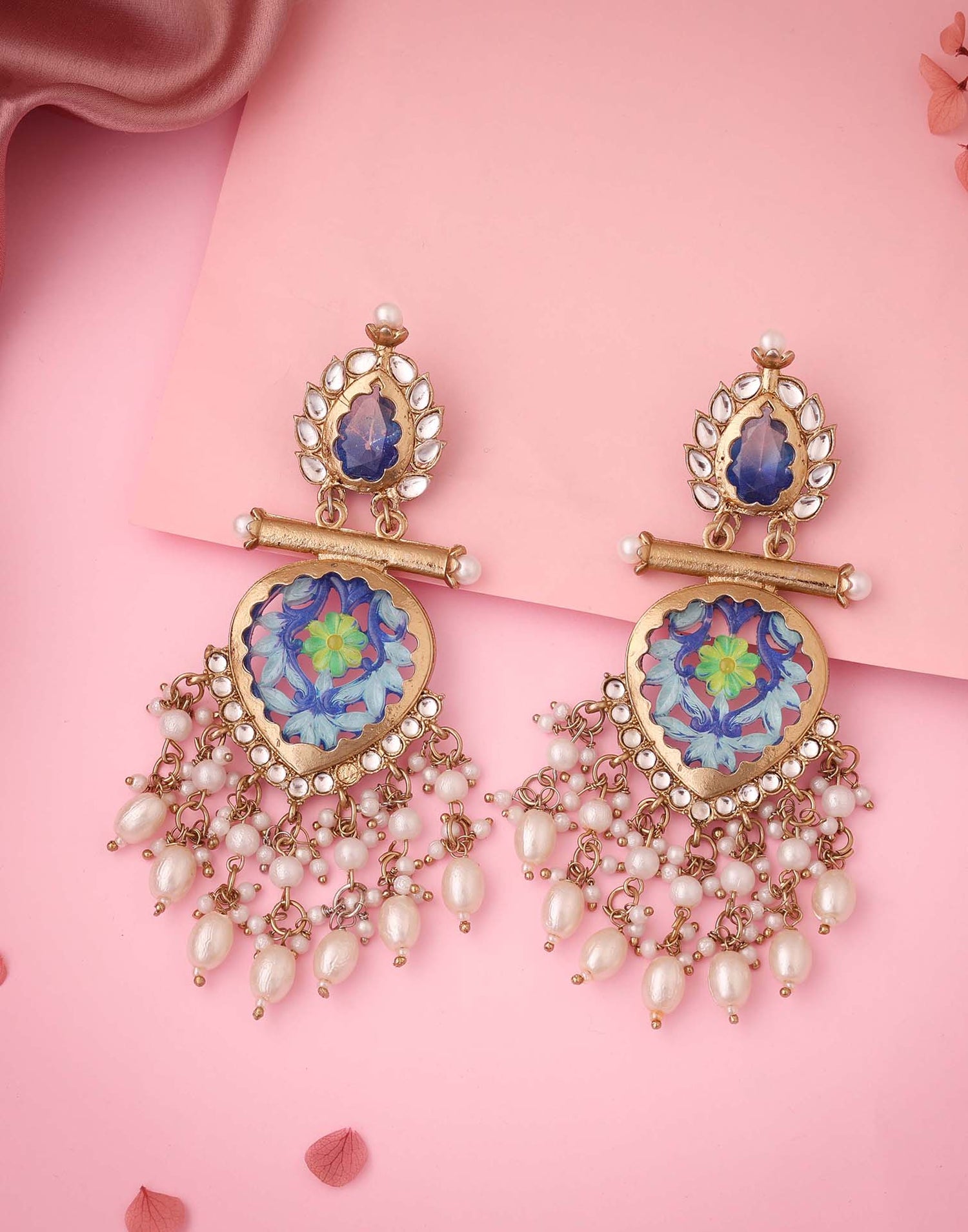 Blue Mendi Gold Polish Dangle Earring