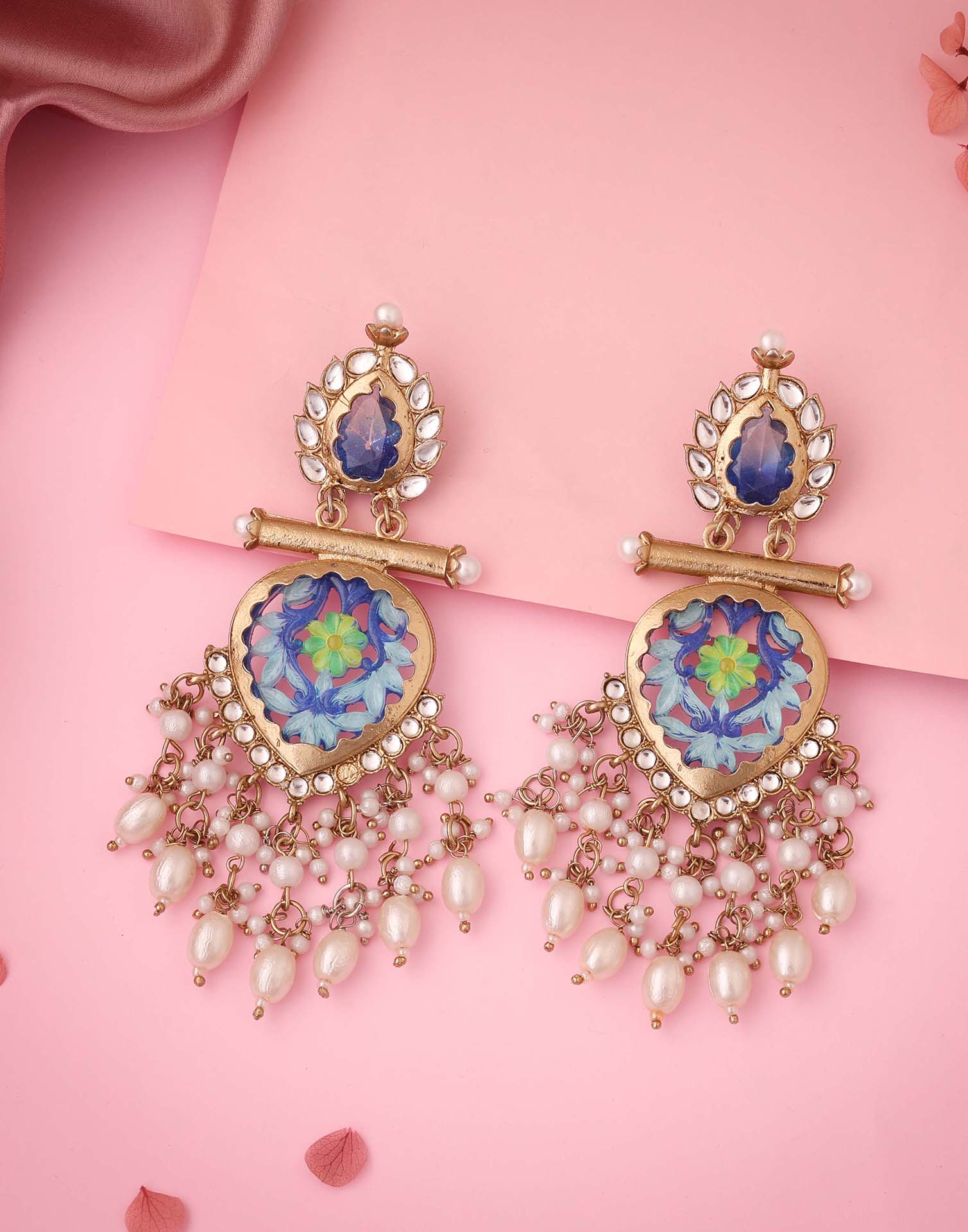 Blue Mendi Gold Polish Dangle Earring