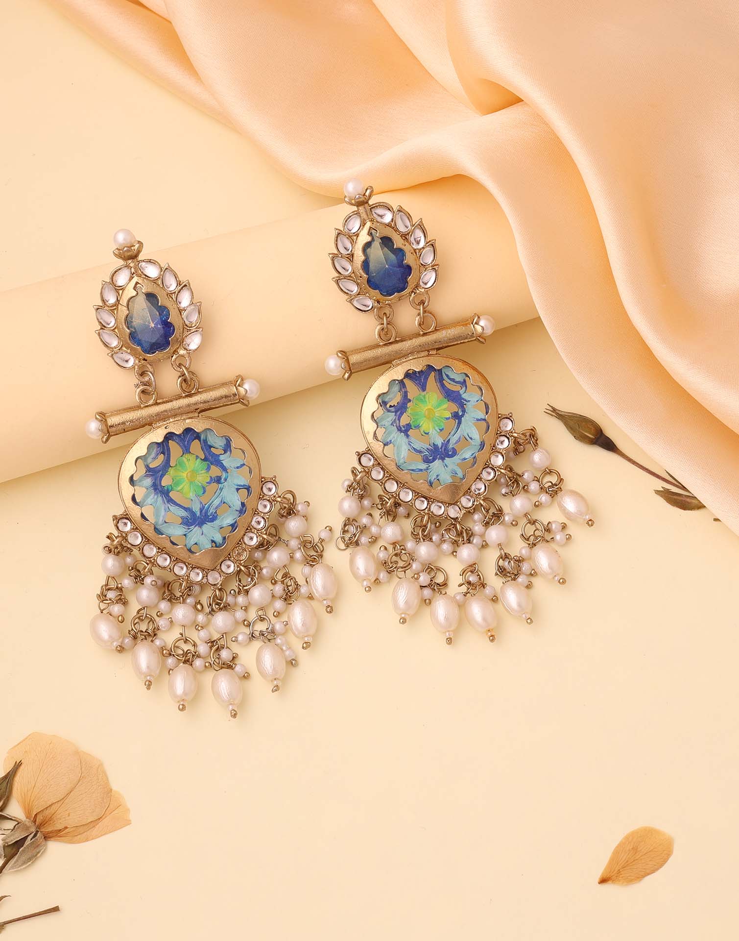 Blue Mendi Gold Polish Dangle Earring