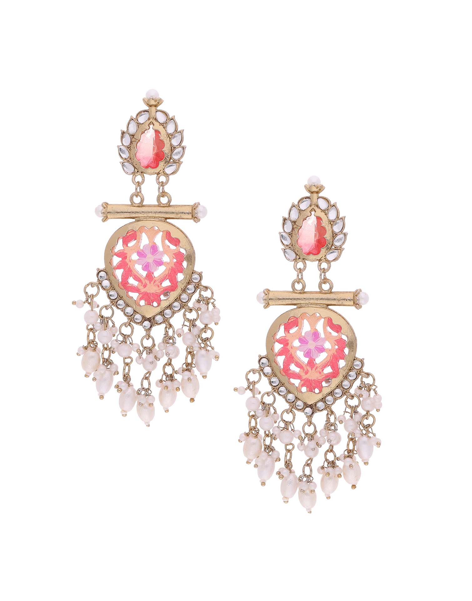 Pink Mendi Gold Polish Dangle Earring