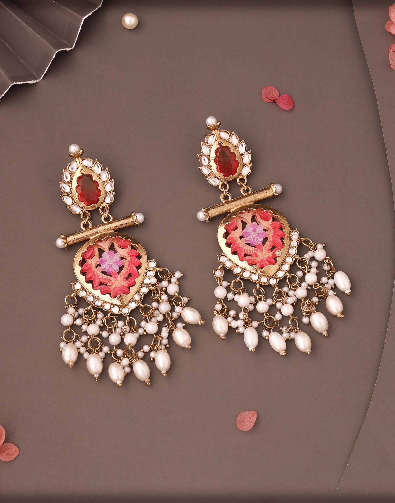 Pink Mendi Gold Polish Dangle Earring