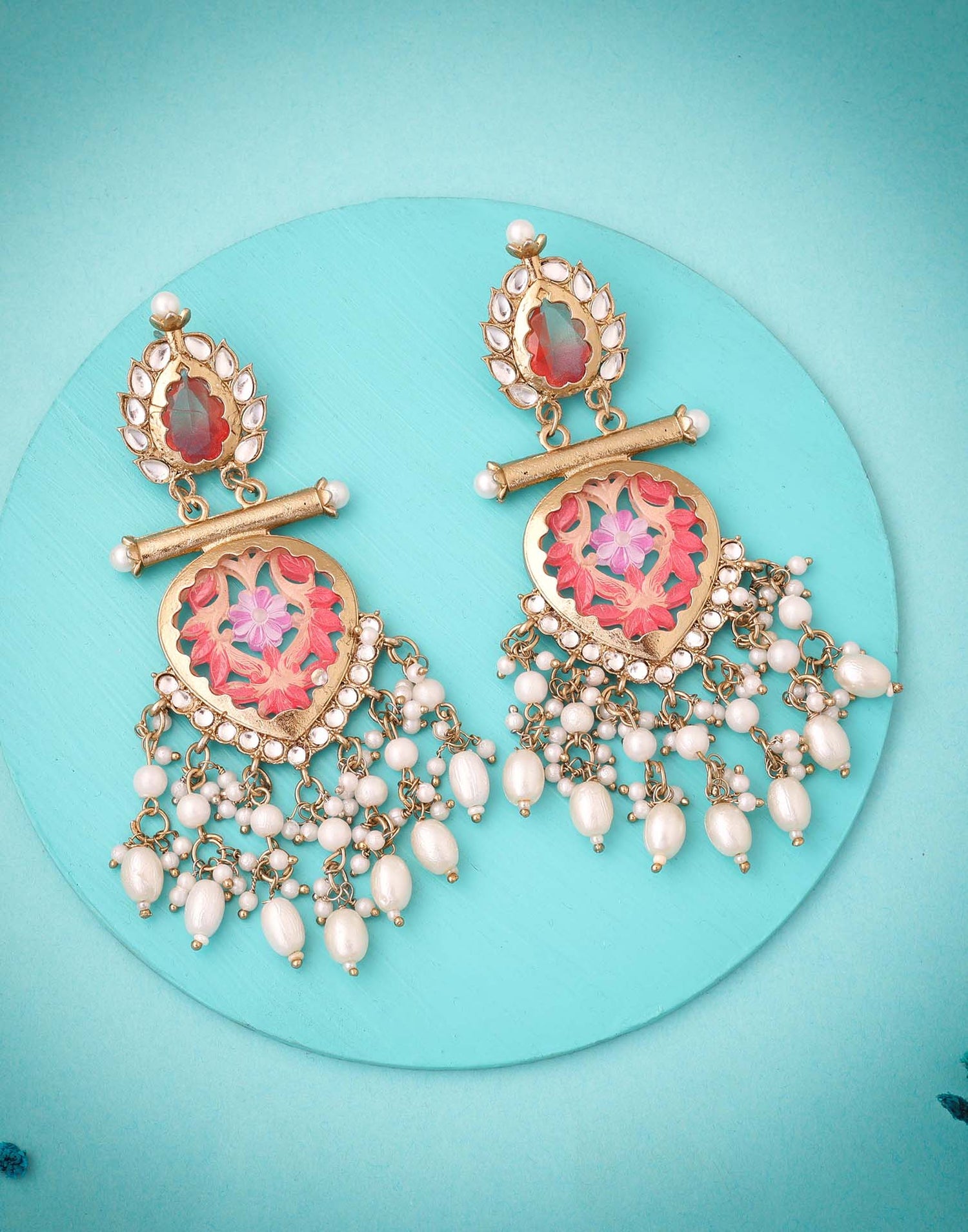 Pink Mendi Gold Polish Dangle Earring