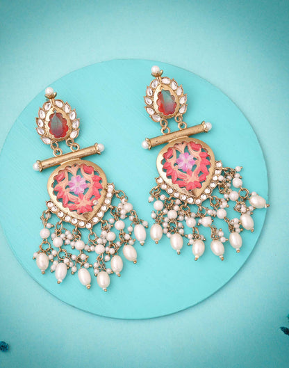 Pink Mendi Gold Polish Dangle Earring